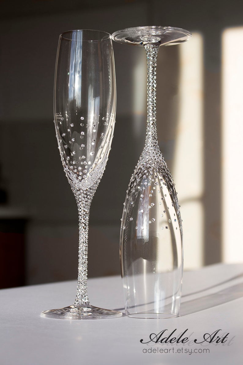 Bling wedding receptions 
 Champagne Wedding Flutes with Glittering Swarovski Crystals