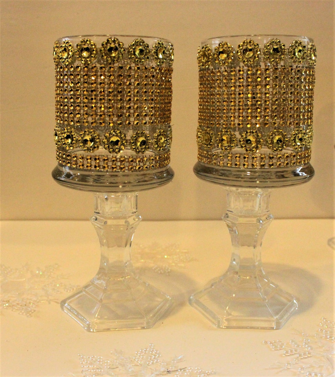 Bling wedding accessories Wedding Tall Glass Crystal Candle Holder Centrepiece