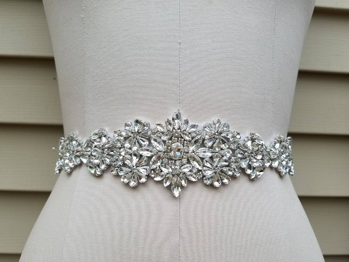 Bling wedding accessories Flower Design Sash Belt with Crystal Rhinestone Briday Waist Belt