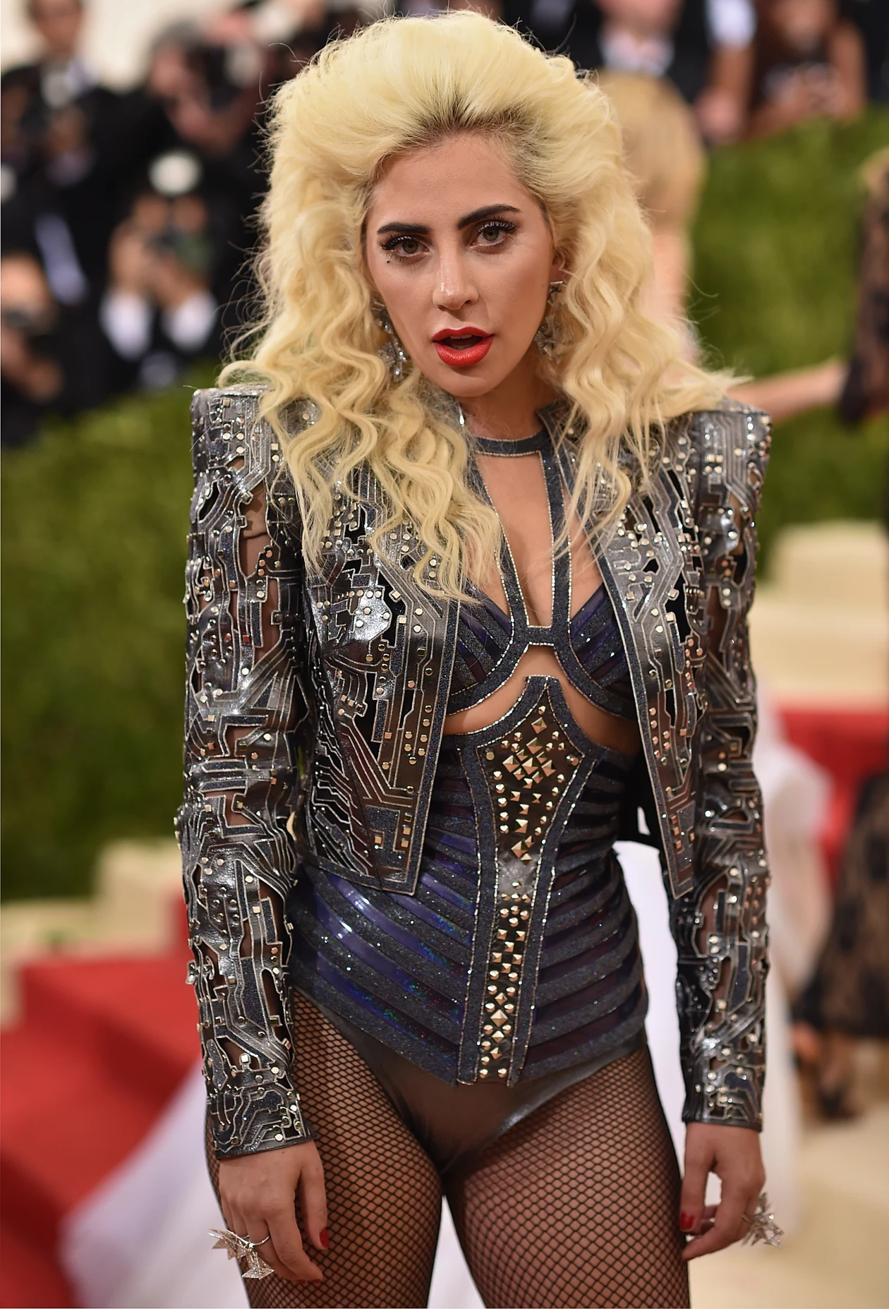 Celebrities Wearing Bling Lady Gaga Wears a Studded Bikini with A Long Sleeves Pull Over Studded Jacket