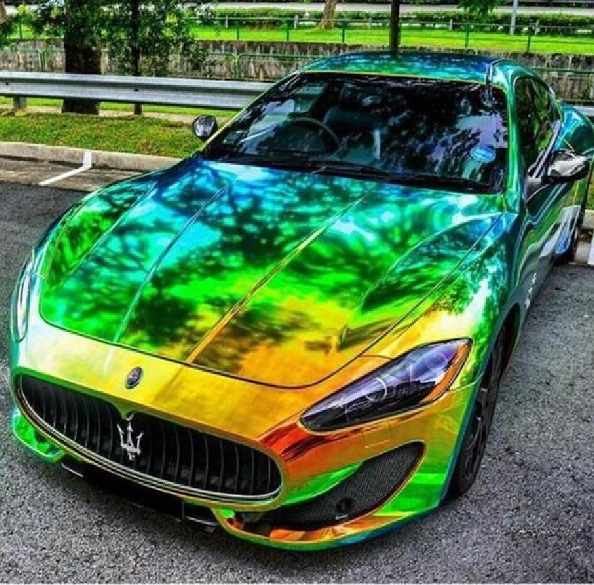 Bling wrapped cars Maserati Car Wrapped In Gold and Green Sparkling Color with Black Accents