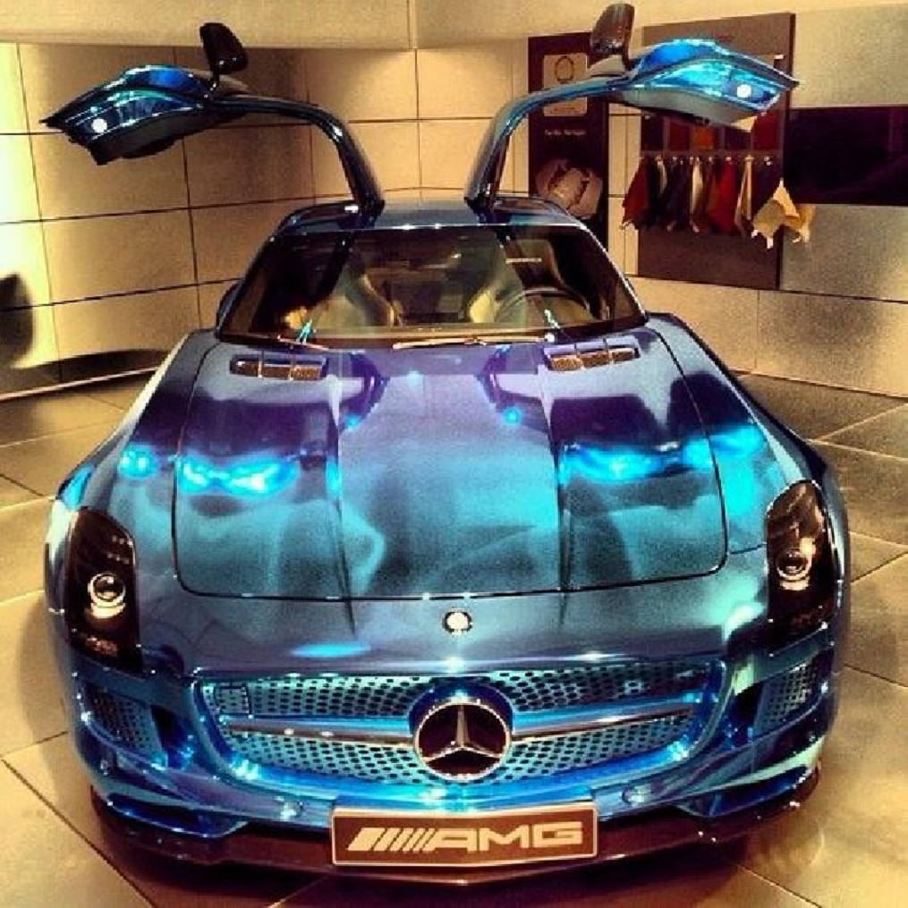 Bling wrapped cars Shining Purple and Blue Wrapped Mercedes with Silver Trims