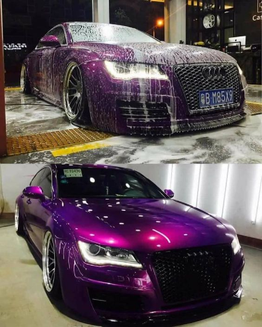 Bling wrapped cars Dark Shining Purple Metallic Wrapped Audi