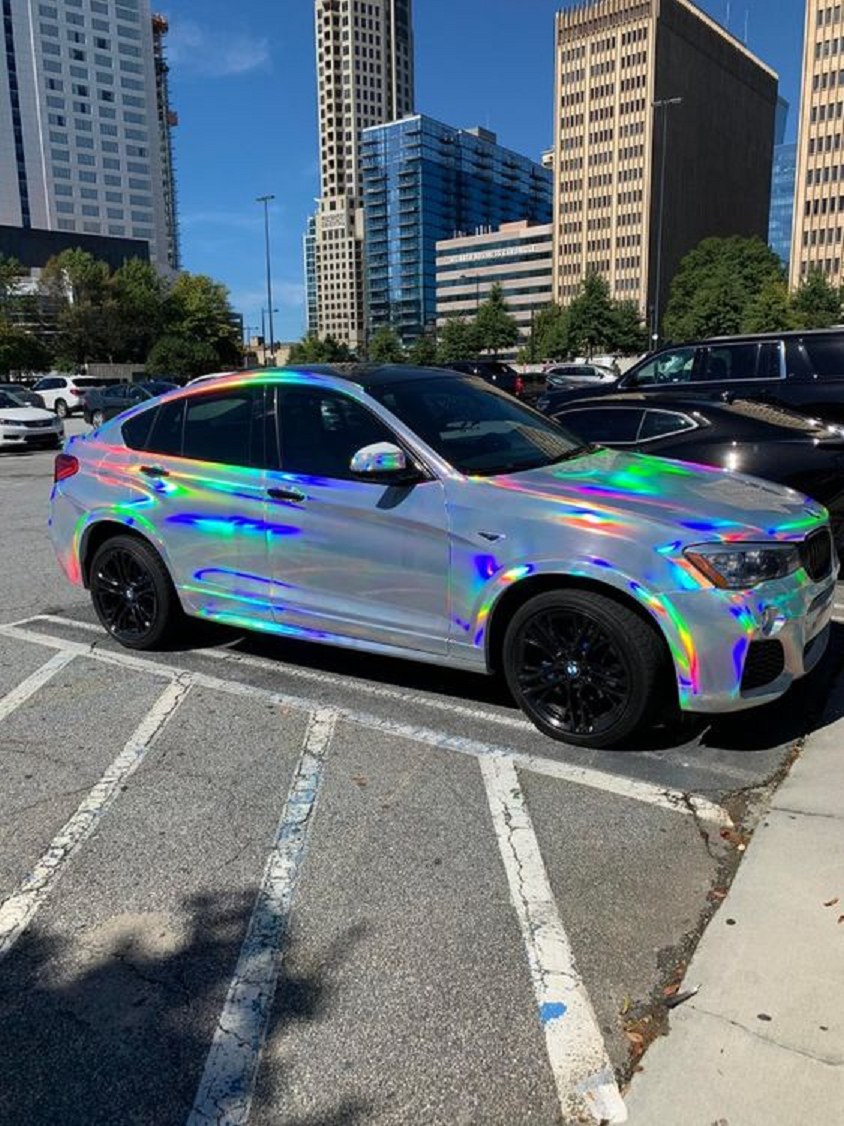 Bling wrapped cars Shining Holographic Chrome Wrapped BMW X4