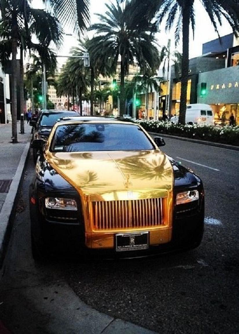 Bling wrapped cars Sparkling Black with Gold Accent RR Phantom