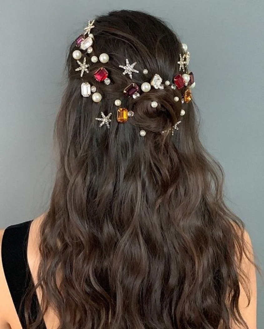 Bling hair accessories The Classic Hairstyle with Embilleshed Glittering Rhinestones, Gems and Pearls