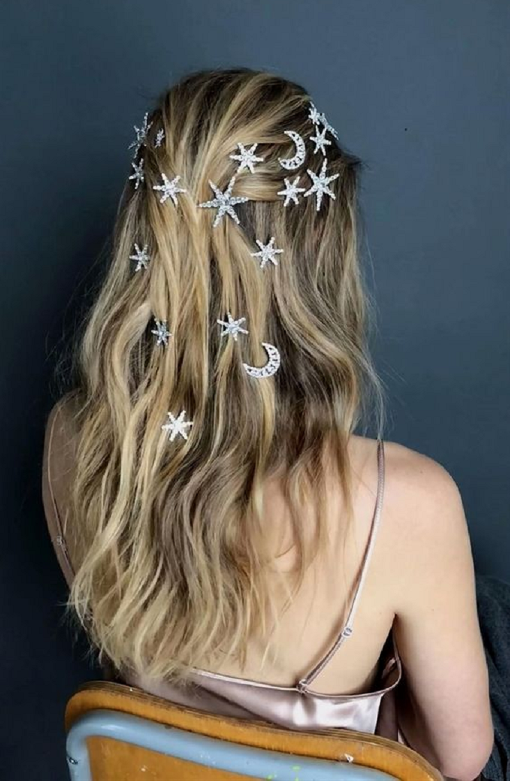 Bling hair accessories These Bobby Pins Used On The Hair To Give A Sparkling Galaxy Look Moon and Stars