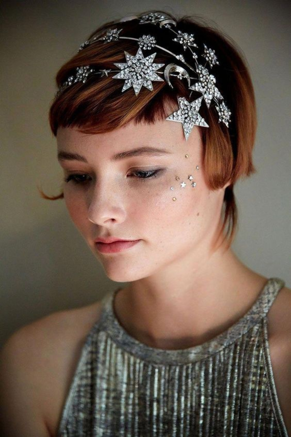 Bling hair accessories Short Boy's Cut Hairstyle with Silver Rhinestones Headpiece