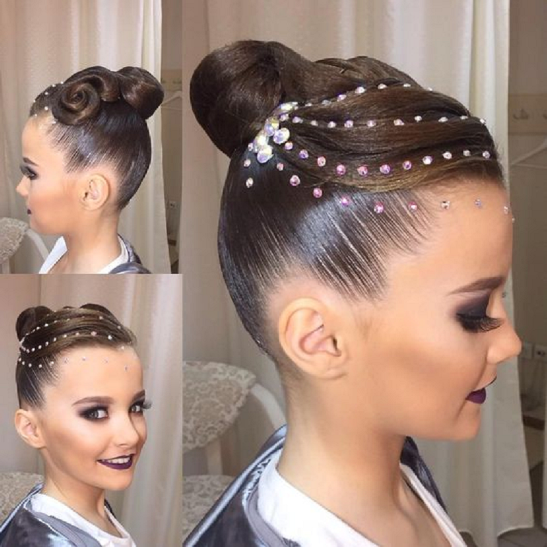 Bling hair accessories Beautiful Curl Bun Hairstyle with Rhinestone Studs and Crystal Stones On The Hair