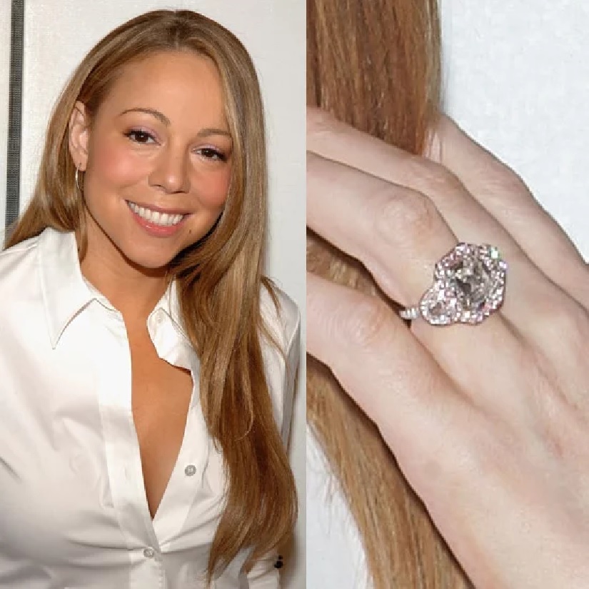 Celebrity Jewelry Mariah Carey Wears A Big Diamond Rock Surrounded with Small Diamonds