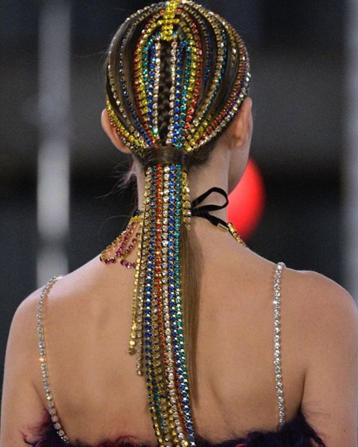 Bling hair accessories Beautiful Ponytail Hair Braided with Multi-Colour Rhinestones