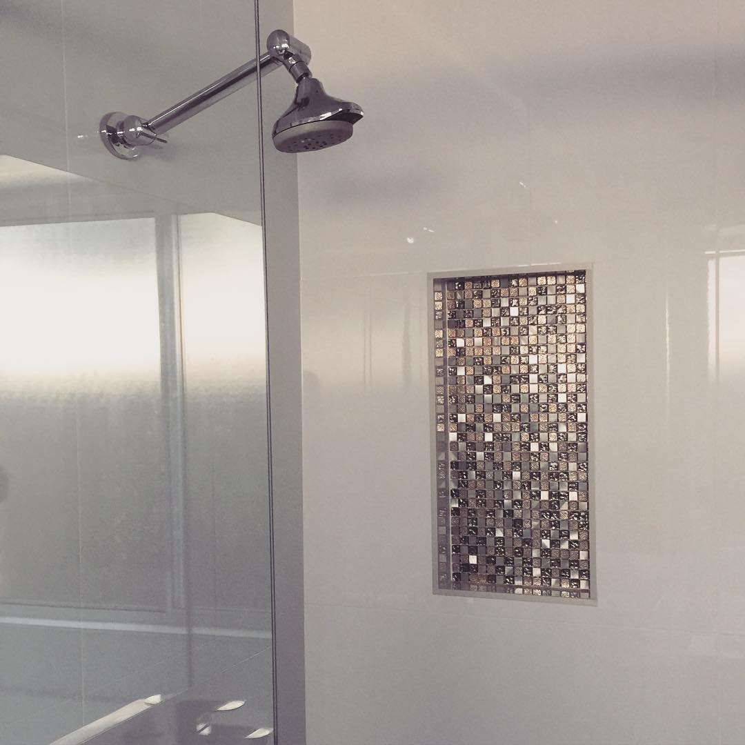 Bling for your bathroom Love A Bit Of Bathroom Bling? Glittering Recessed Shelves Tiles