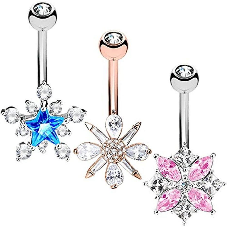 Belly Ring Bling:  Glittering Belly Button Ring with Rhinestones Floral Set