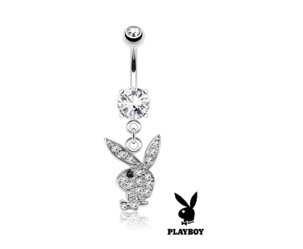 Belly Ring Bling: Black Eye Multi-Gem Playboy Bunny Dangle Belly Navel Ring