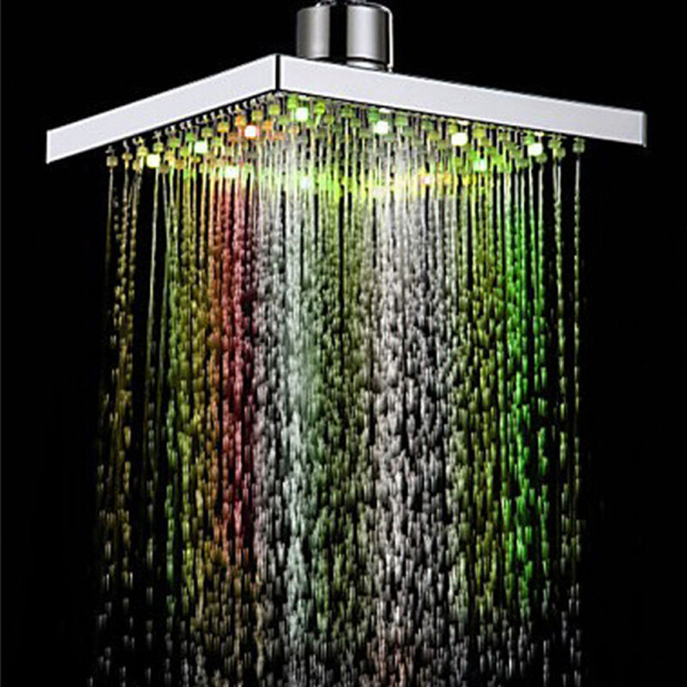 Bling for your bathroom LED Auto Changing Shower Square Head Light Rain Water