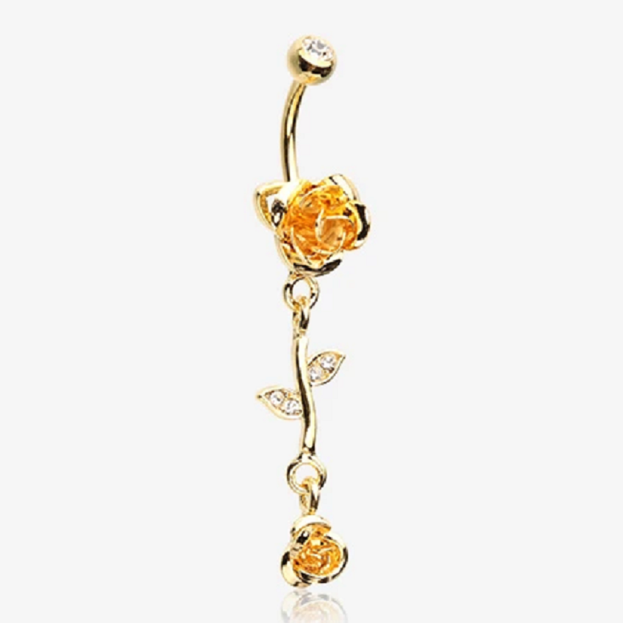 Belly Ring Bling: Golden Bright Metal Rose Belly Button Ring.