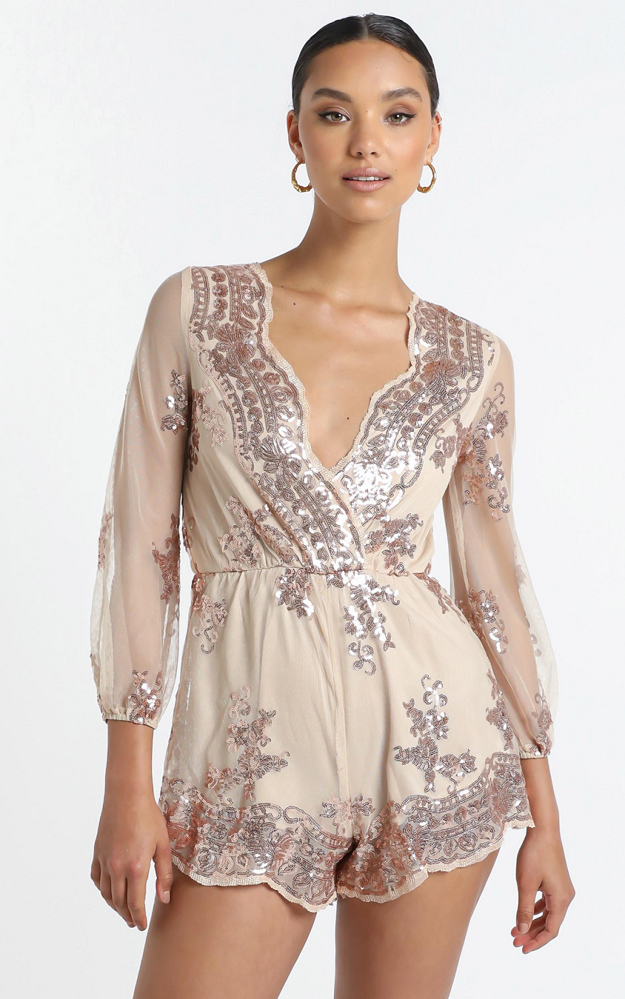 Big baller playsuit outlet in rose gold sequin