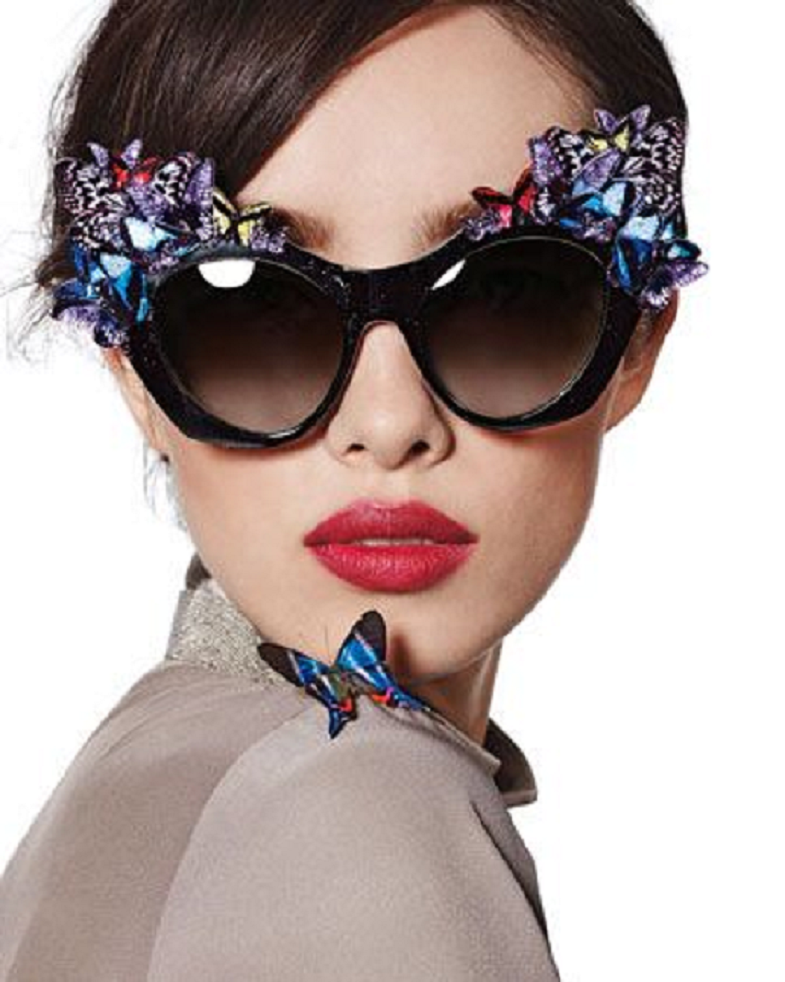 Bling sunglasses Black Cat Eye Frame Pattern Sunglasses with Glittering Butterflies