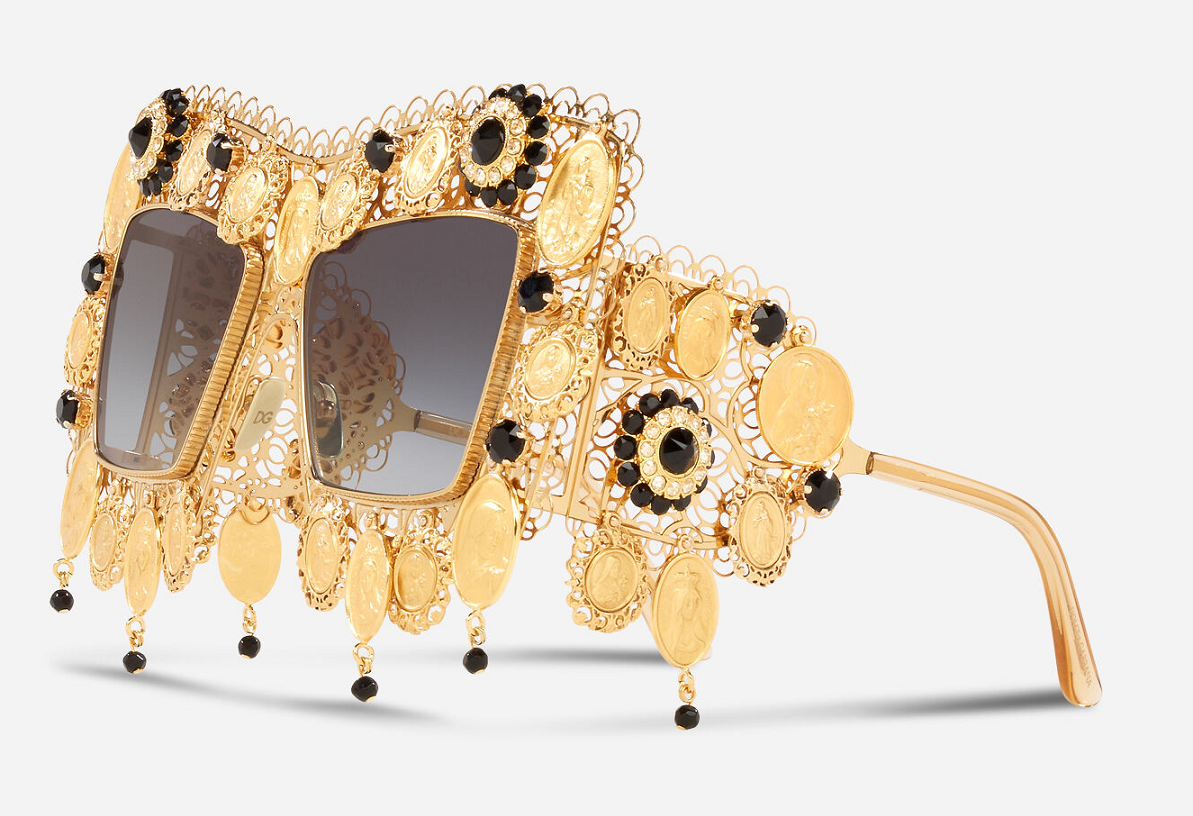 Bling sunglasses Dolce & Gabbana - Gold Metal Frame with Precious Details with Smoke Gradient Lenses