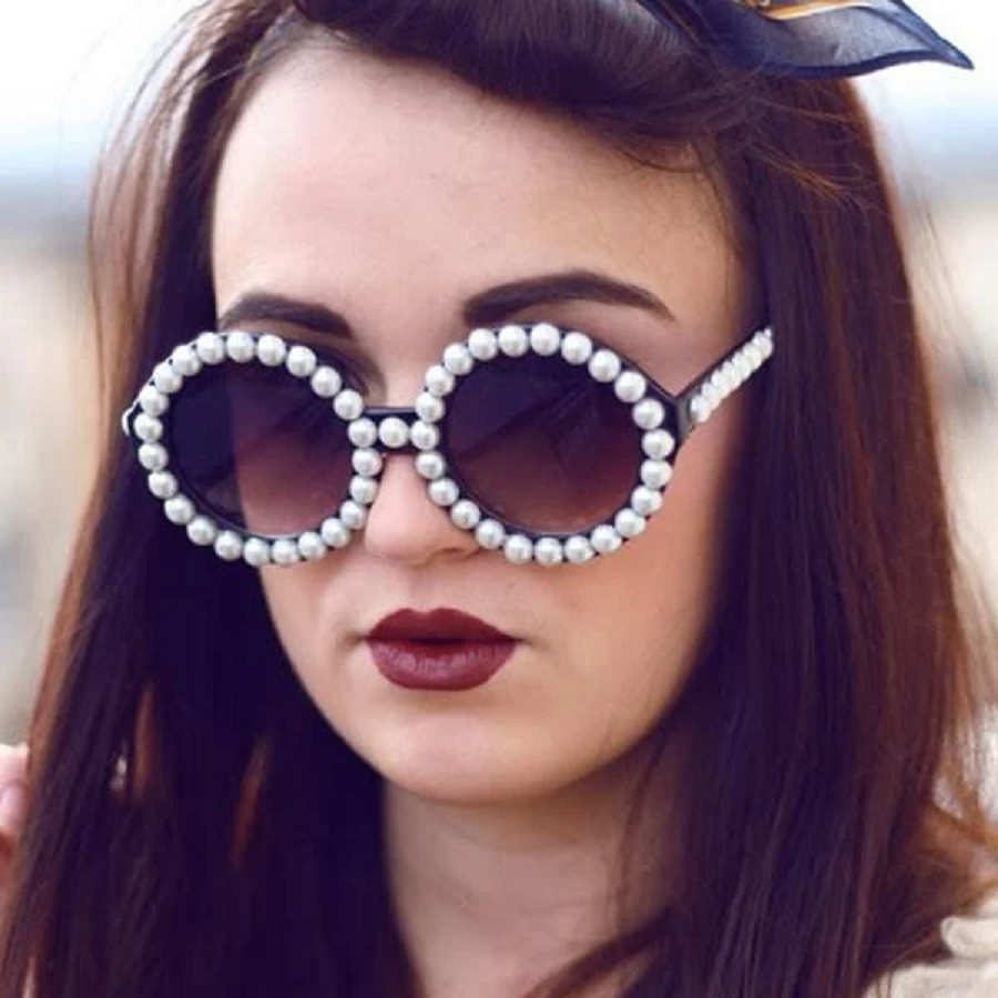 Bling sunglasses Extravagant Designer Pearl Fashion Round Sunglasses