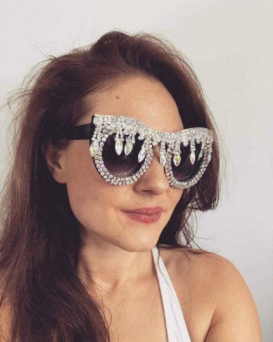 Bling sunglasses Black Festival Resort Embellished Oversized Sunglasses Eyewear