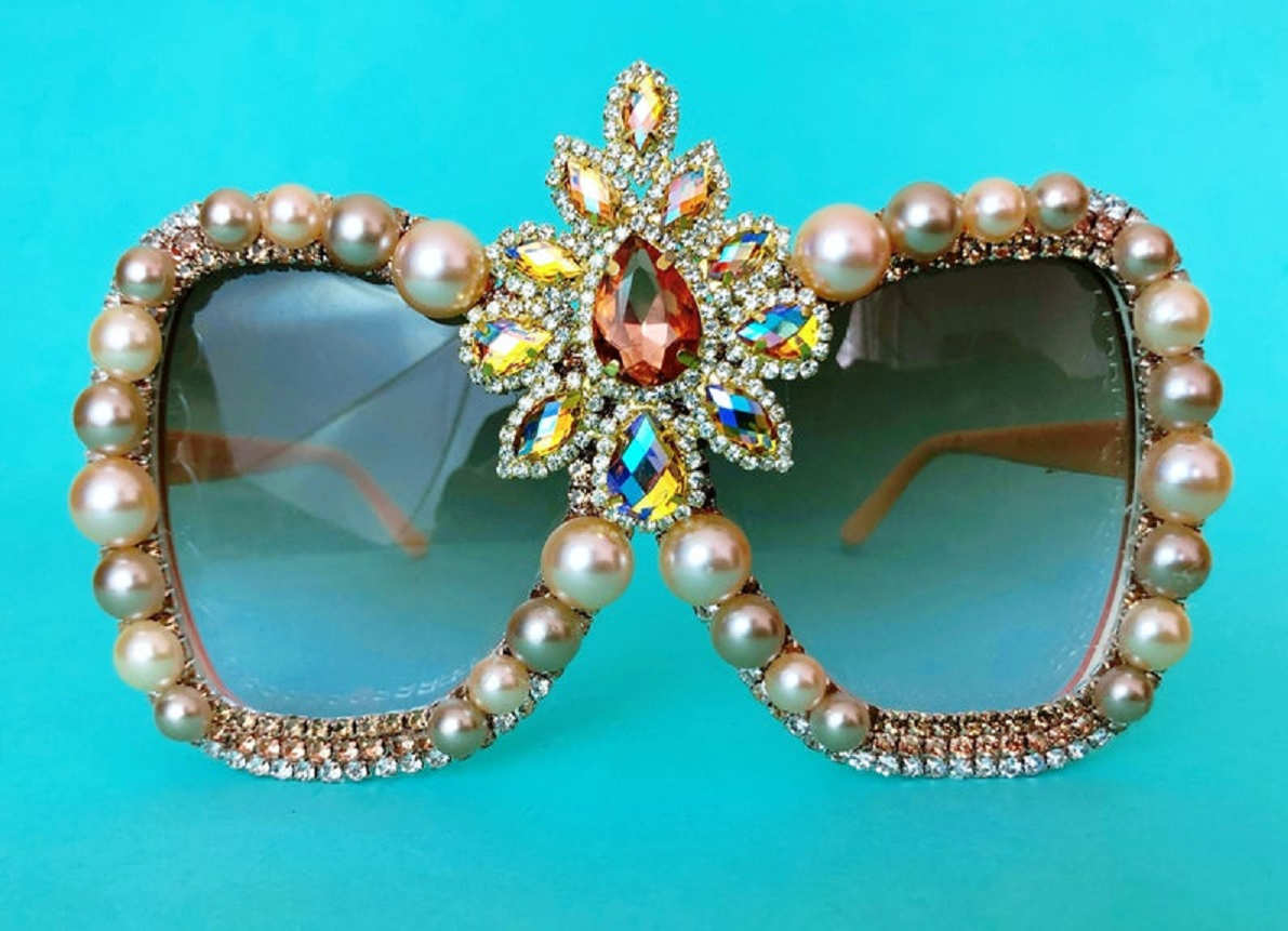 Bling sunglasses Glittering Oversized Big Frame Retro Butterfly Rose Gold Amber Coffe Rhinestones Sunglasses