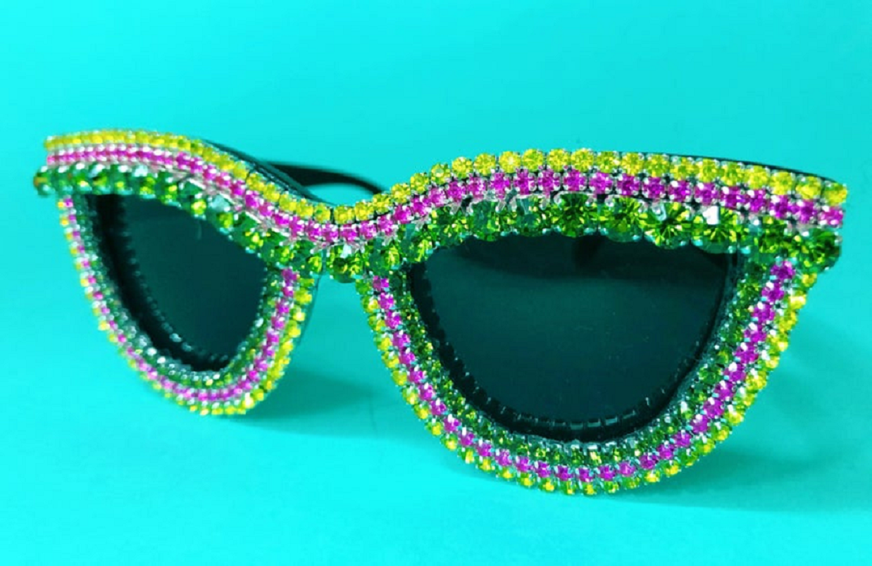 Bling sunglasses Neon Pink Yellow Green Rhinestones Embellished Jewelled Cat Eye Retro Style Sunnies