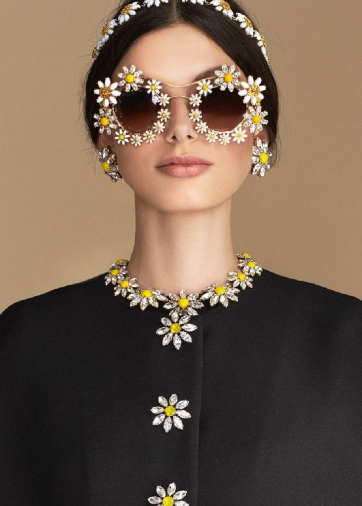 Bling sunglasses Glittering Dolce & Gabbana Flowers Inspired Spring Collection with Rhinestones Round Sun Glasses