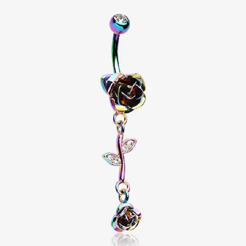 Belly ring bling Bright Metal Rose Belly Button Ring with Rhinestones