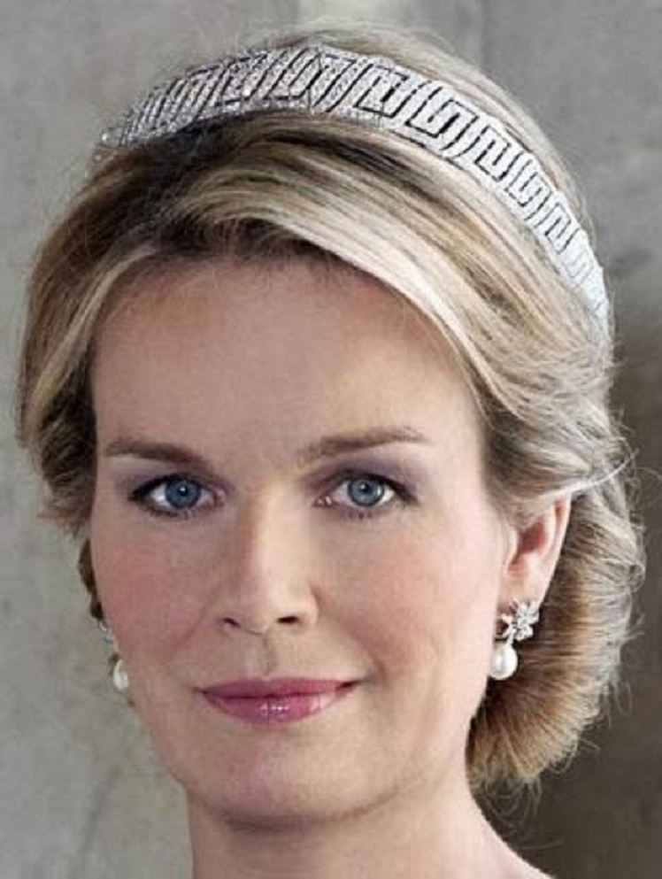 Royal bling Queen Astrid of Belgium's Nine Provinces Diamond Tiara and Matching Pearl and Diamond Earrings