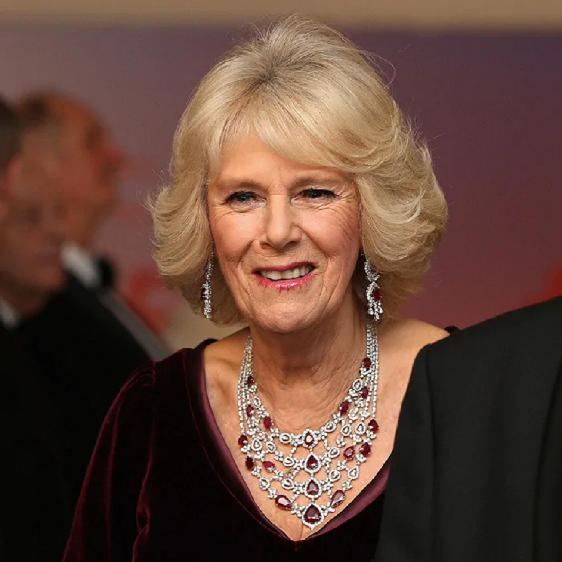 Royal bling Duchess Camilla Wearing Her Diamond and Ruby Necklace and Earrings Set