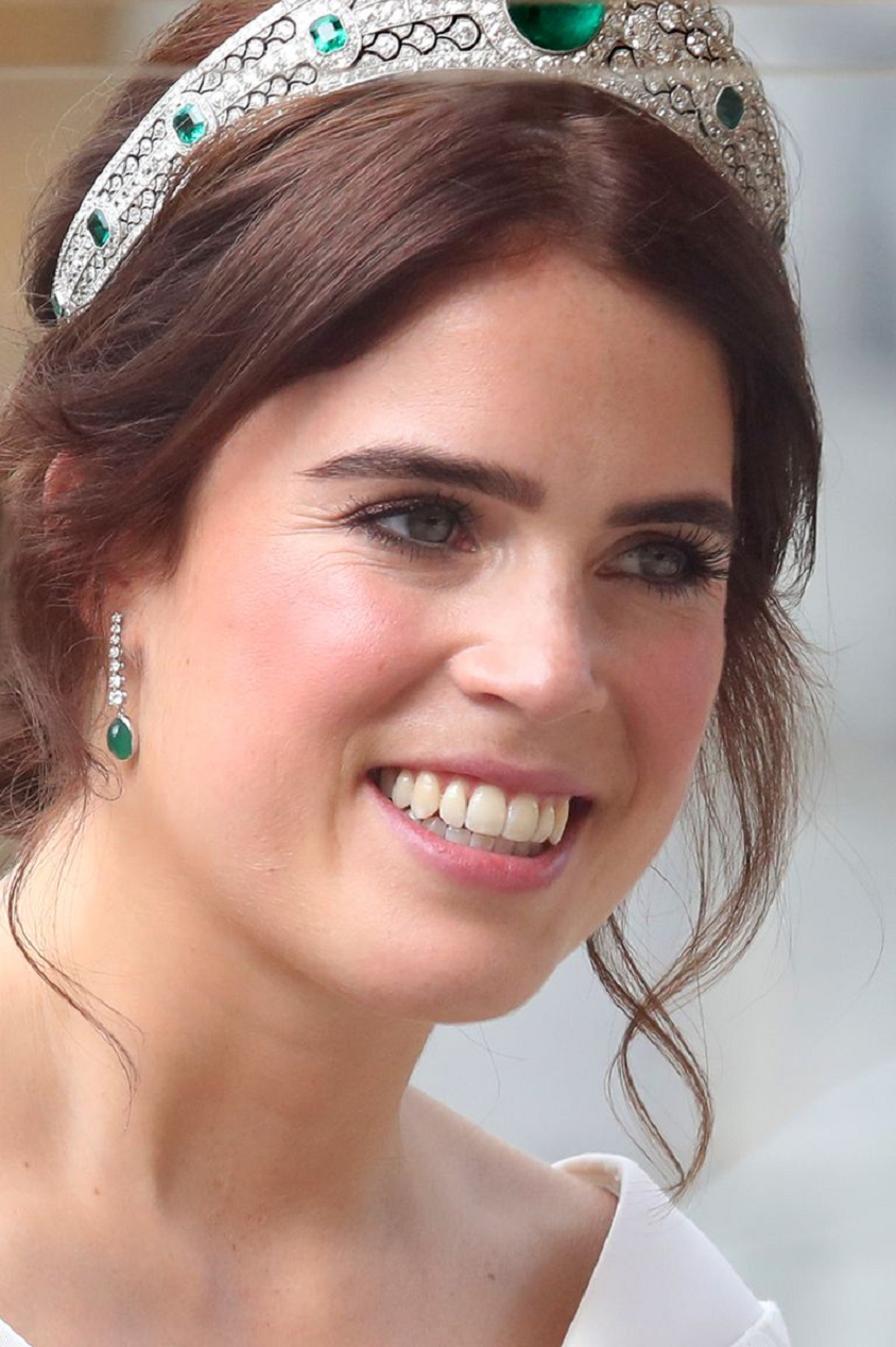 Royal bling Princess Eugenie Wearing The Diamond and Emerald Earrings and Glittering Tiara