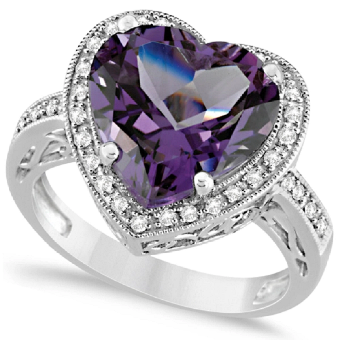 Best massive bling rings 2021 Glittering Heart Shaped Amethyst Diamond with Clear Diamond Halo Ring