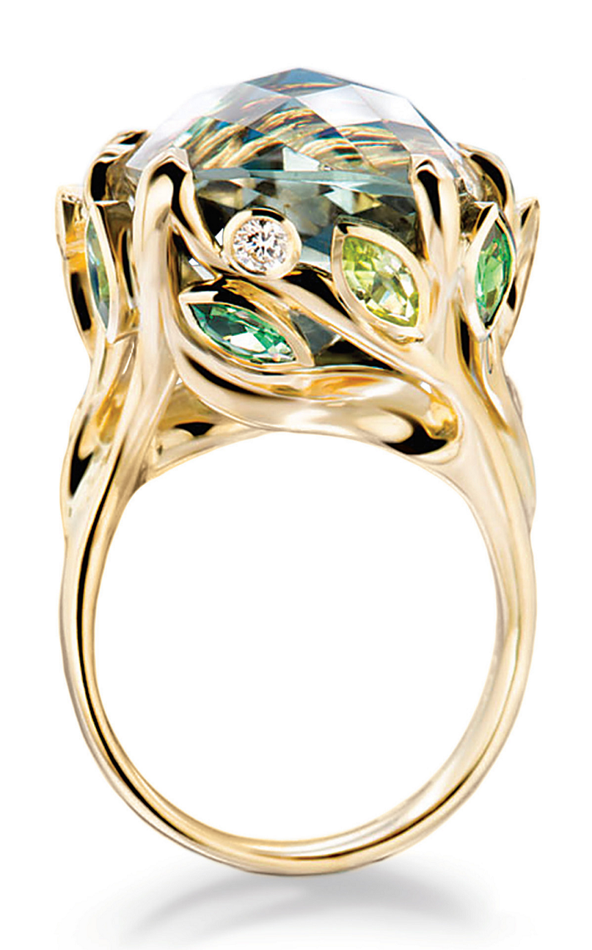 Best massive bling rings 2021 Glittering Ring with Green Diamond with Tangled, Jungle-Like Effect with Green and Clear Diamonds