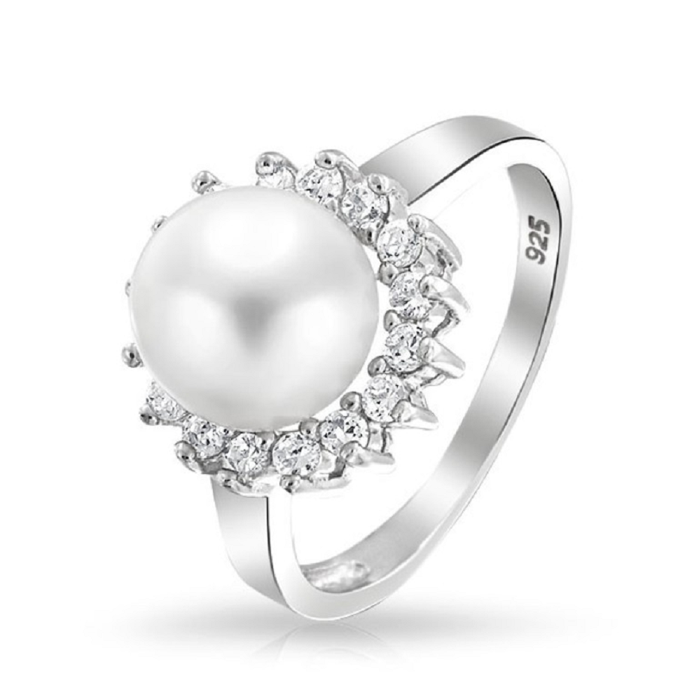 Best massive bling rings 2021 Pearl "The Birthstone Of June" Ring with Glittering Diamond Halo On White Gold