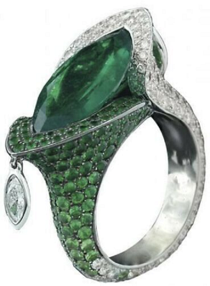 Best massive bling rings 2021 Glittering Beautiful Handmade Marquise & Round Green Emerald & White Ring