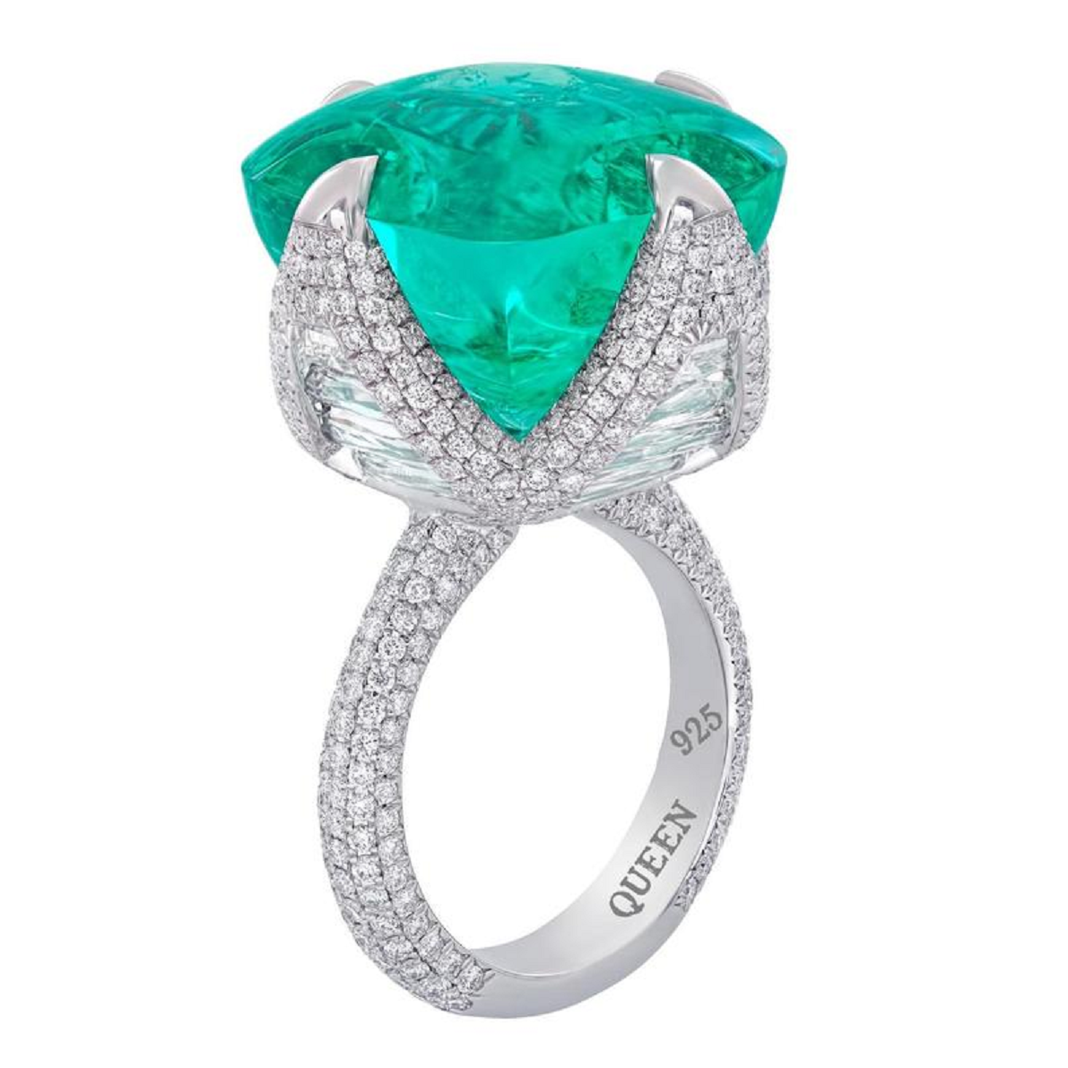 Best massive bling rings 2021 Sparkly Sterling Silver Ring with Luxury Ascher Cut Emerald and Diamonds