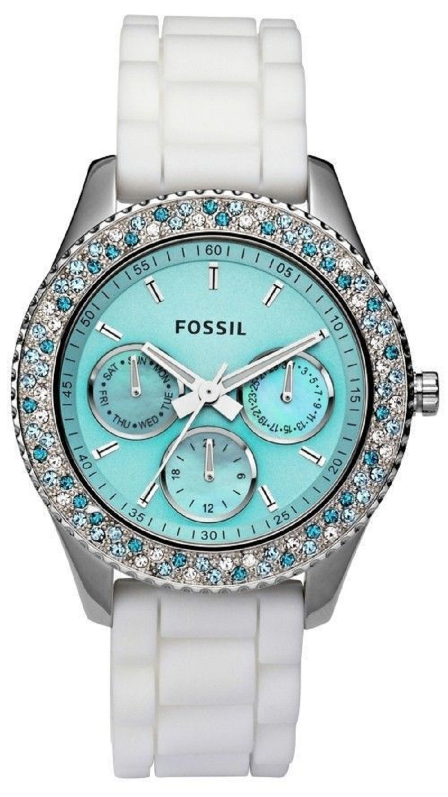 BEST WOMEN'S Bling WATCHES 2021 Turquoise Round Dial with Diamond Hallo and Fiber Strap Watch