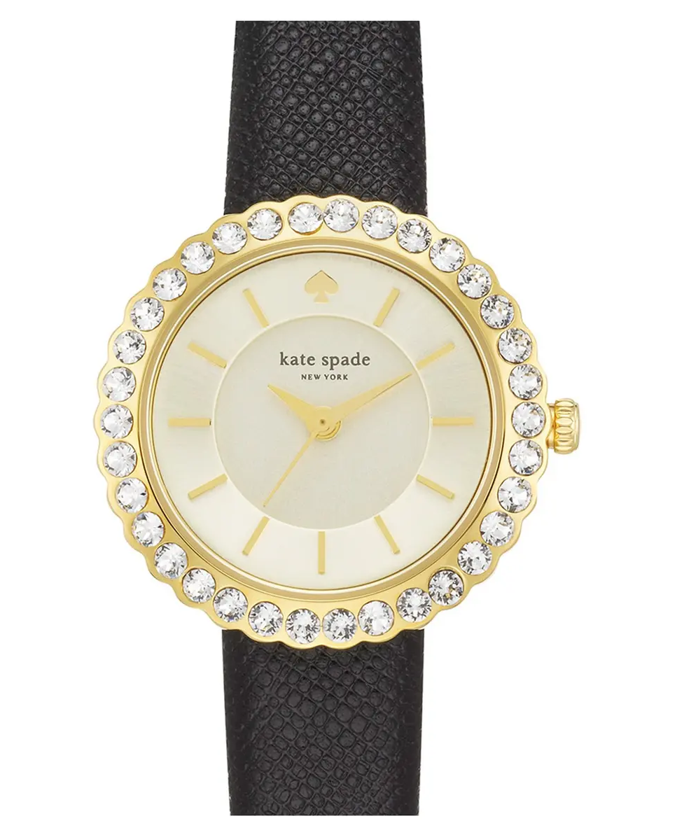 Kate Spade Gold Round Dial with Rhinestone Hallo with Black Fabric Strap