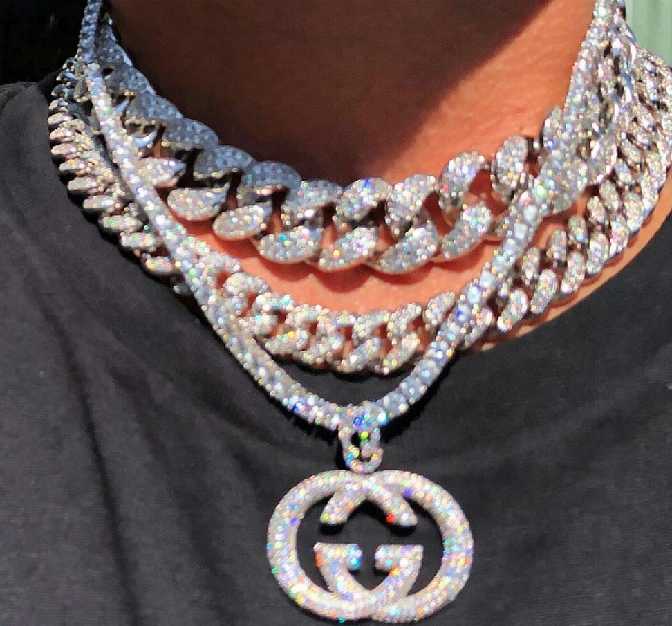 Best Hip Hop Bling 2021 Elegant Link Chains with Rhinestones with A Double G Pendant