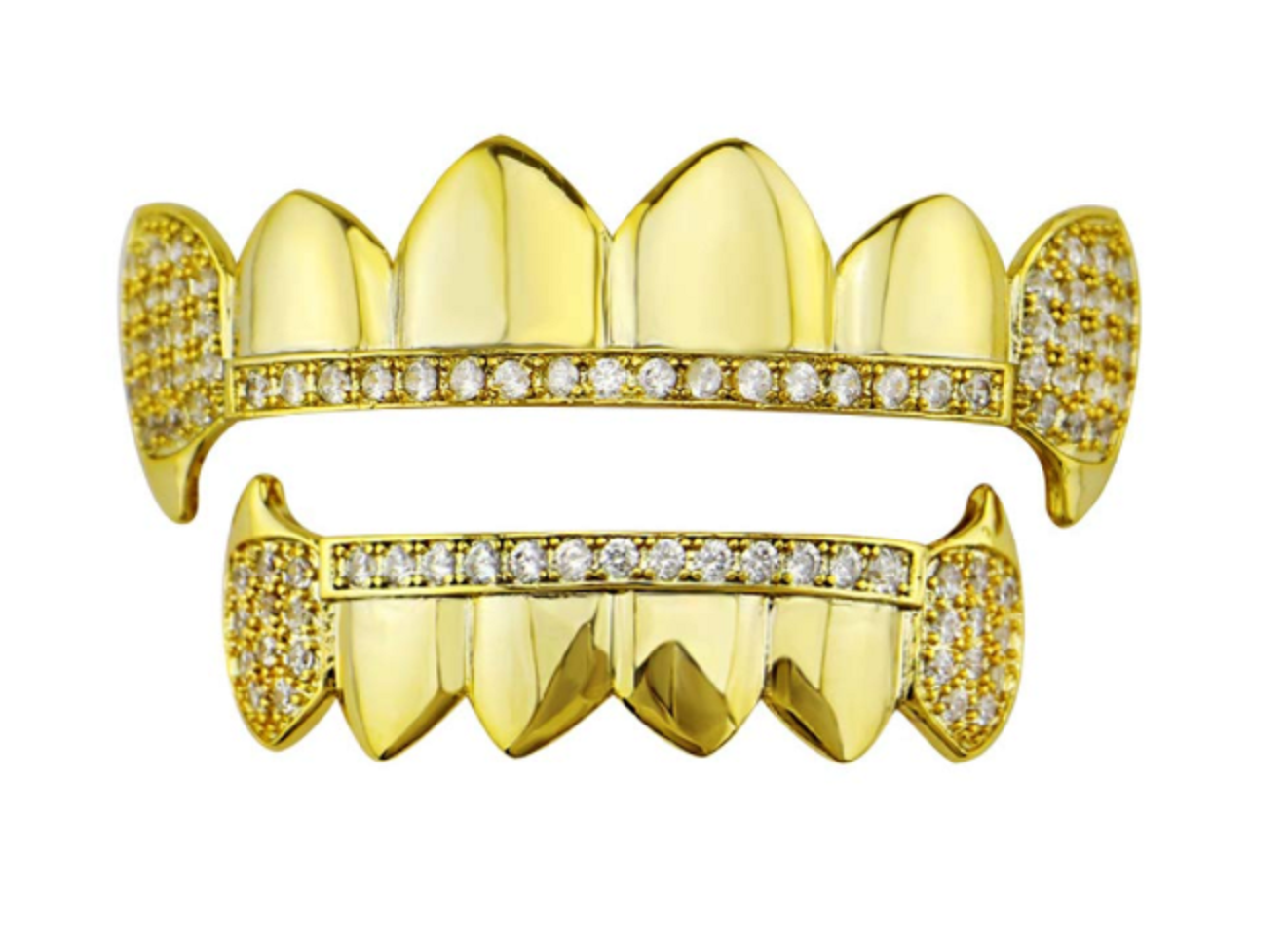 Gold Plated ICED Out Cruz Diamonds Teeth Grillz Top and Bottom