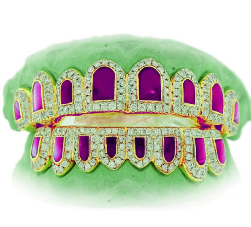 Hip Hop Blinged-Out Paul Wall's Purple Enamel Diamond Grill