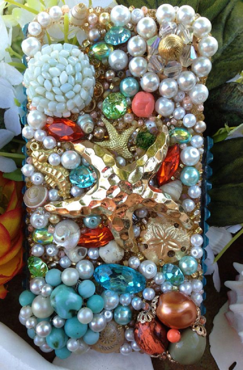 Best Cellphone Case Bling 2021:  Deep-Sea Life Inspired Mobile Case with Pearls, Gems and Rhinestones with A Star Fish