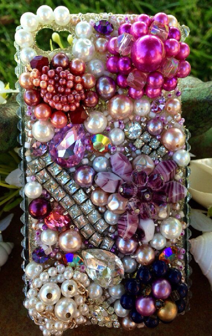 Best Cellphone Case Bling 2021: Mobile Back Case with Multi-Color Pearls, Rhinestones and Gems