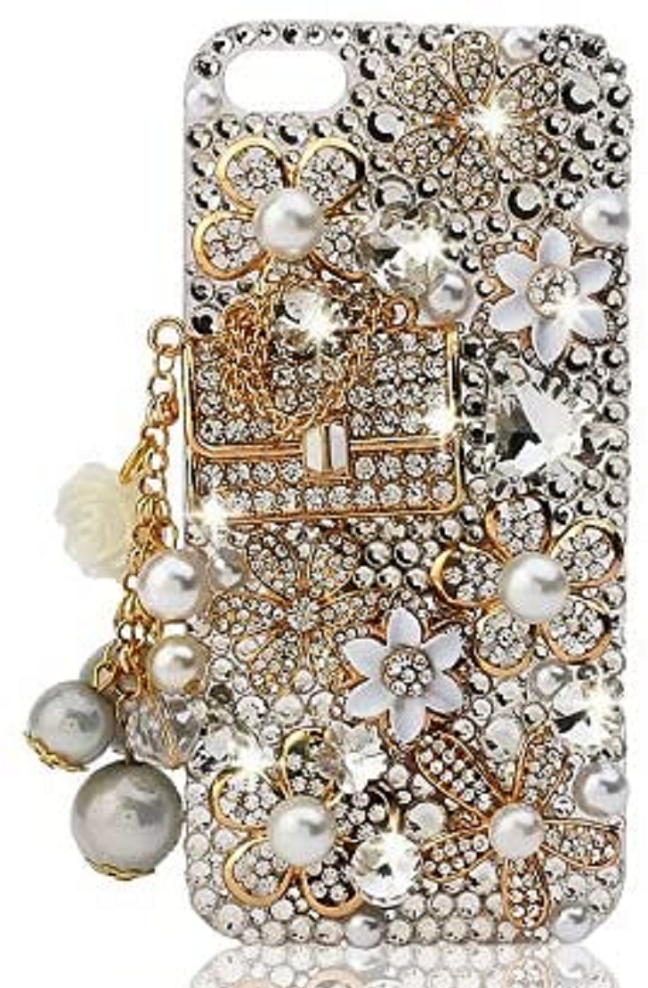 Best Cellphone Case Bling 2021: Floral Coco Bag 3D Bling Crystal and Pearls iPhone Case