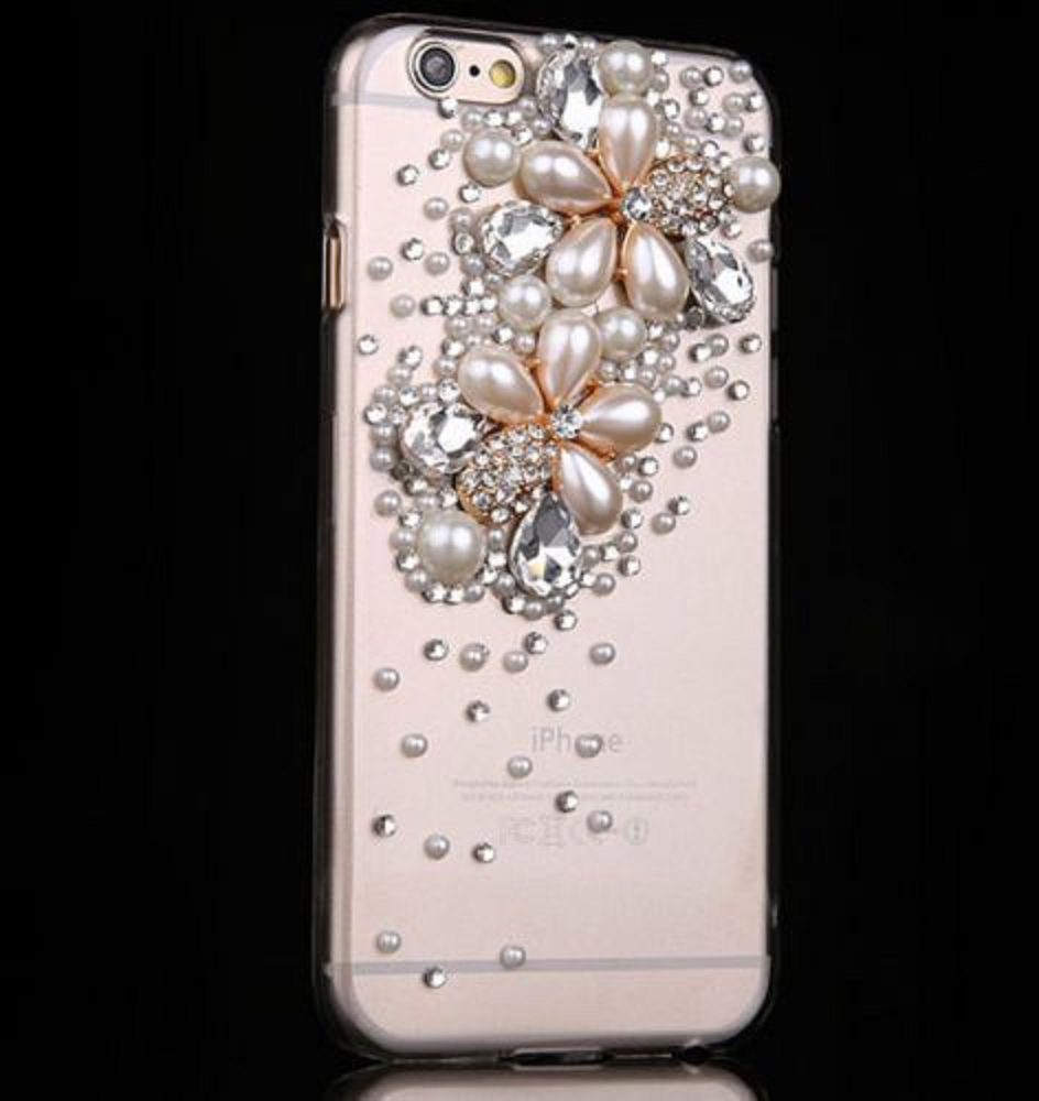 Best Cellphone Case Bling 2021:  Best Cellphone Case Bling 2021: Pink iPhone Case with Clear Crystals and Tear Shaped Pearls and Rhinestones