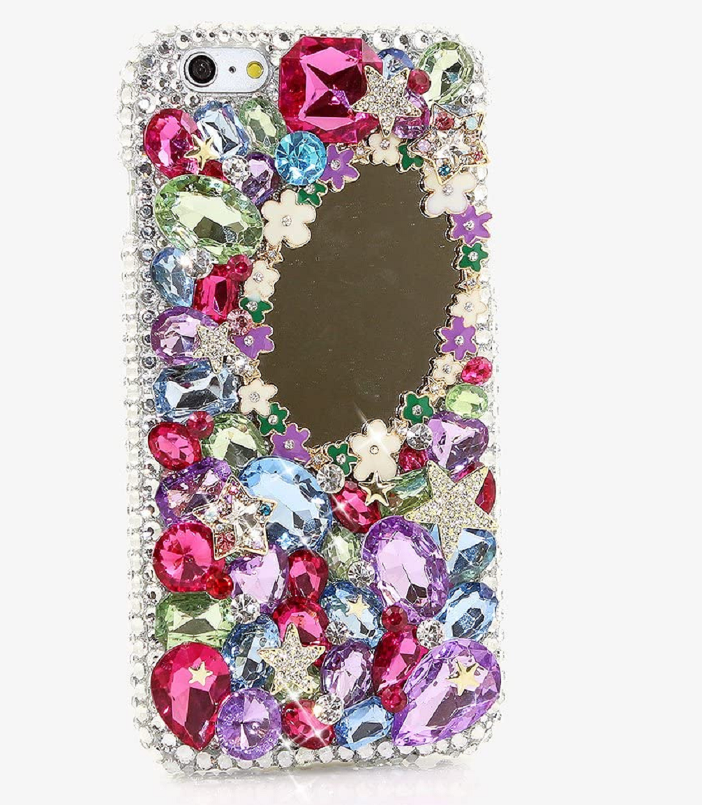 Best Cellphone Case Bling 2021: 
 Handmade Crystals Makeup & Magic Mirror Hybrid Protective Cover for iPhone