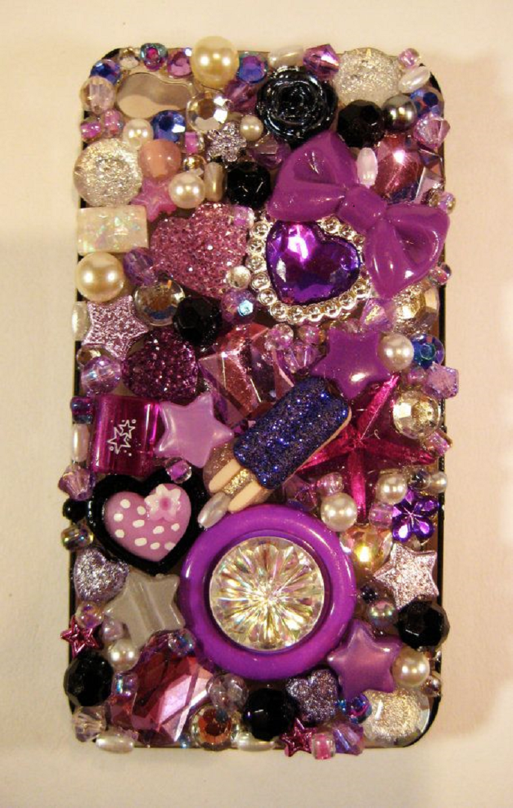 Best Cellphone Case Bling 2021: 
 Purplish Inspired Color Mobile Back Cover Jewelled with Pearls, Gems and Rhinestones