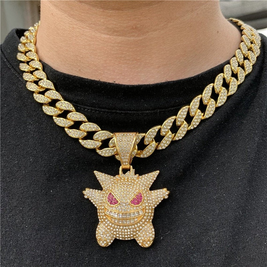 Best Hip Hop Bling 2021 Hip-hop Necklace Iced Out Bling Gengar Rhinestone Pendant with Necklaces Chain