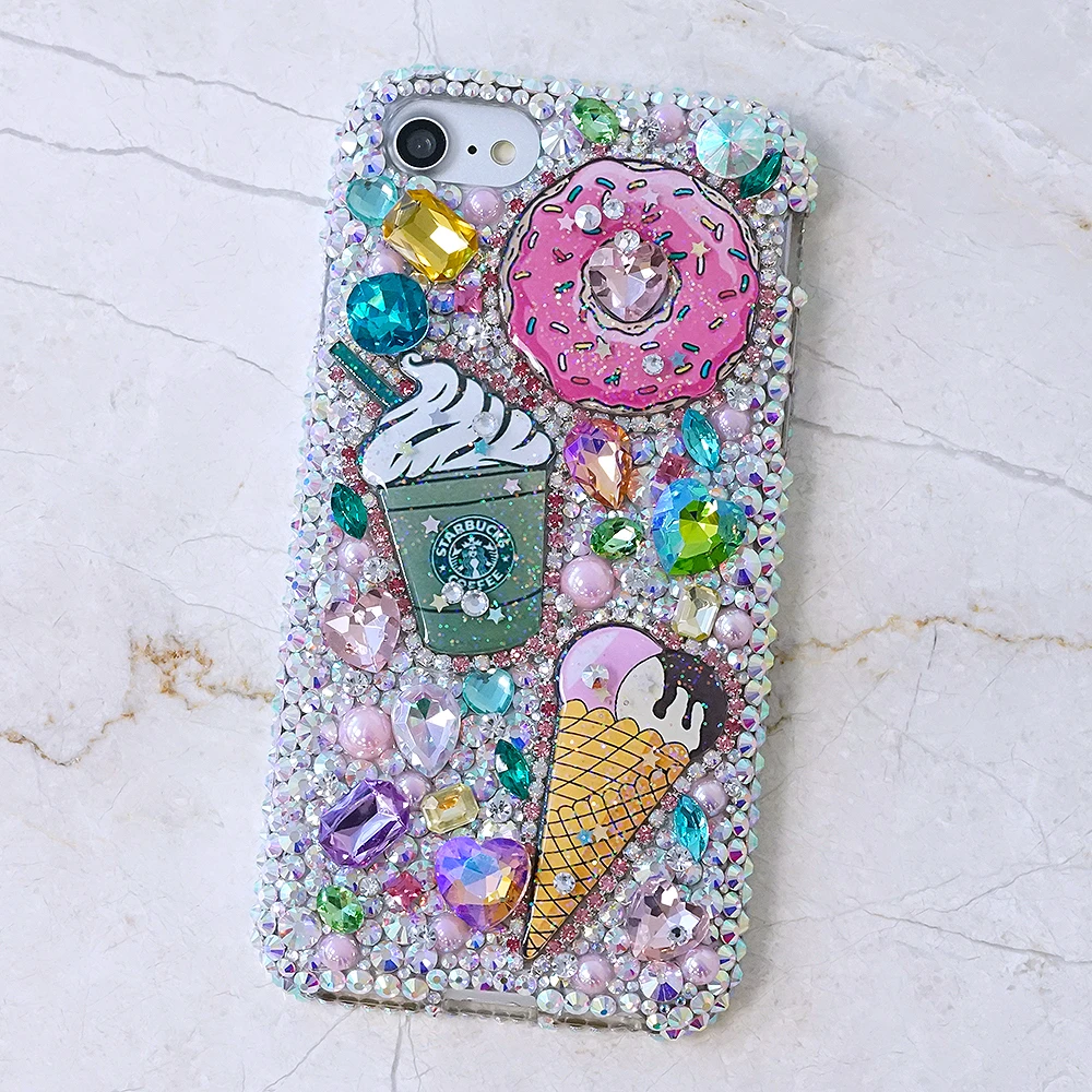 Pastry Inspired Phone Case Cover with Rhinestones and Gems